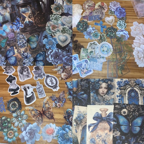 200x Junk Journal Kit Ephemera Stickers Diary Vintage Sapphire Floral Scrapbook - Picture 3 of 16